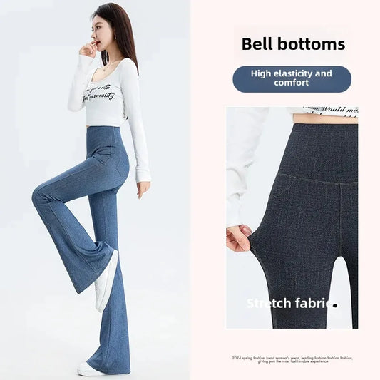 2024 New Women's Denim Shark Pants Outerwear Thin Leggings Bell-Bottom Tummy Control Underwear Summer Fashion