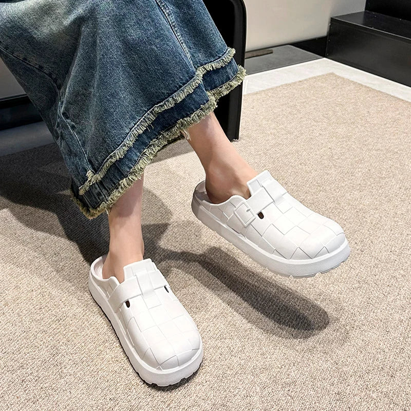 Closed Toe Soft Sole Home Slippers Women Summer Lightweigh Non-Slip Indoor Slides Woman Solid Color Flat Heel Beach Shoes Ladies
