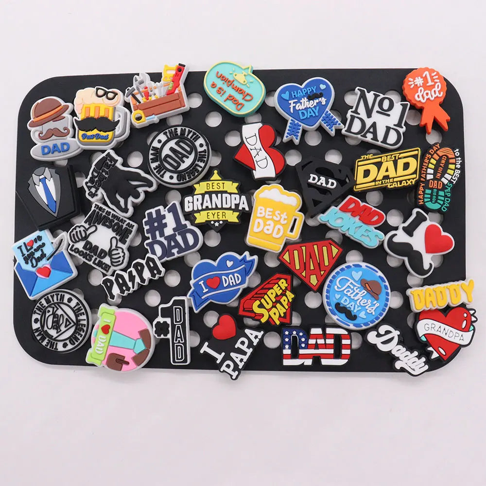 1-34PCS Cartoon Papa Happy Father's Day Best Dad Heart PVC Shoes Charms Accessories Buckle Clog Decorations DIY Bracelet