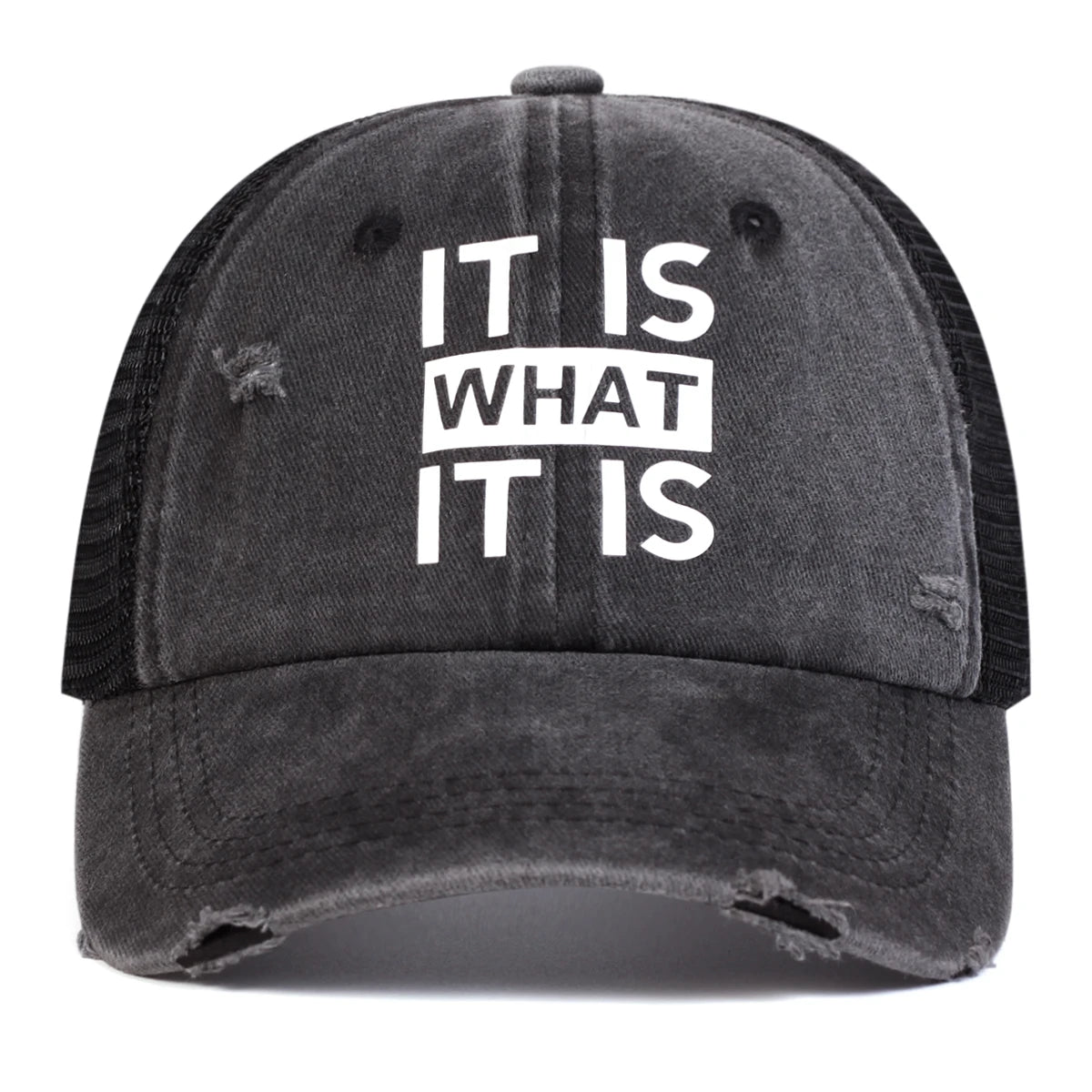 Unisex IT IS WHAT Letter Print Wash Baseball Net Caps Hip Hop Cap Spring Summer Outdoor Adjustable Casual Hats Sunscreen Hat ﻿