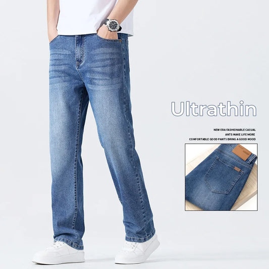 Summer New Casual Men's Ultrathin Jeans Business Breathable Brand Trousers Comfortable Straight Loose Male Denim Pants