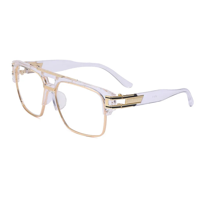 Trendy Luxury Men Sunglasses Square Large Frame Mirror Gradient Clear Lens Metal Shades Anti Blue Light Oculos De Sol UV400