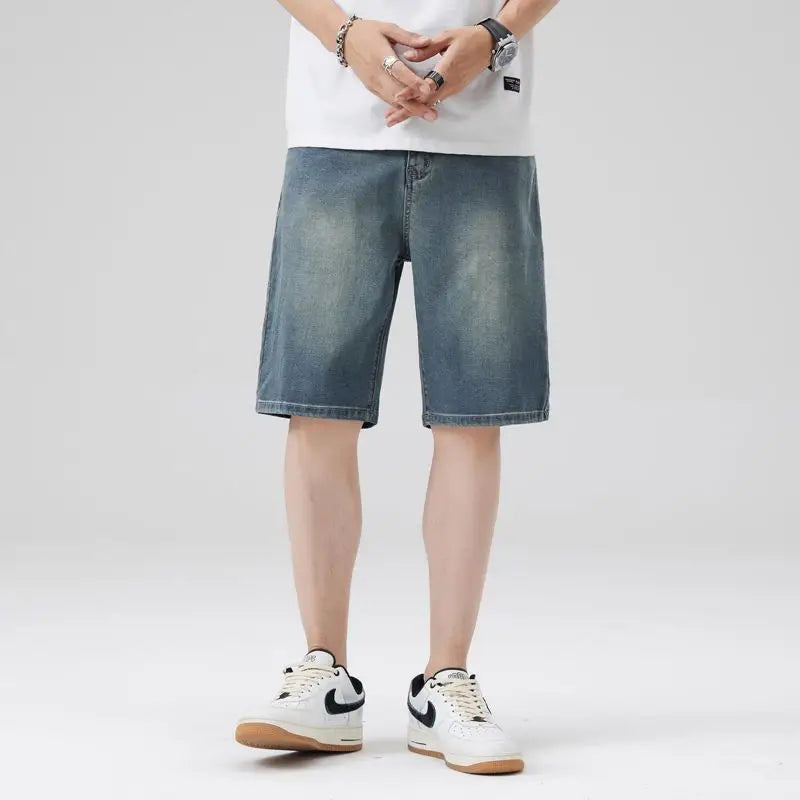 Ultrathin Fashion Straight Jeans Men Summer New Vintage Denim Pants Casual Loose Lyocell Fabric Male Personality Short Baggy