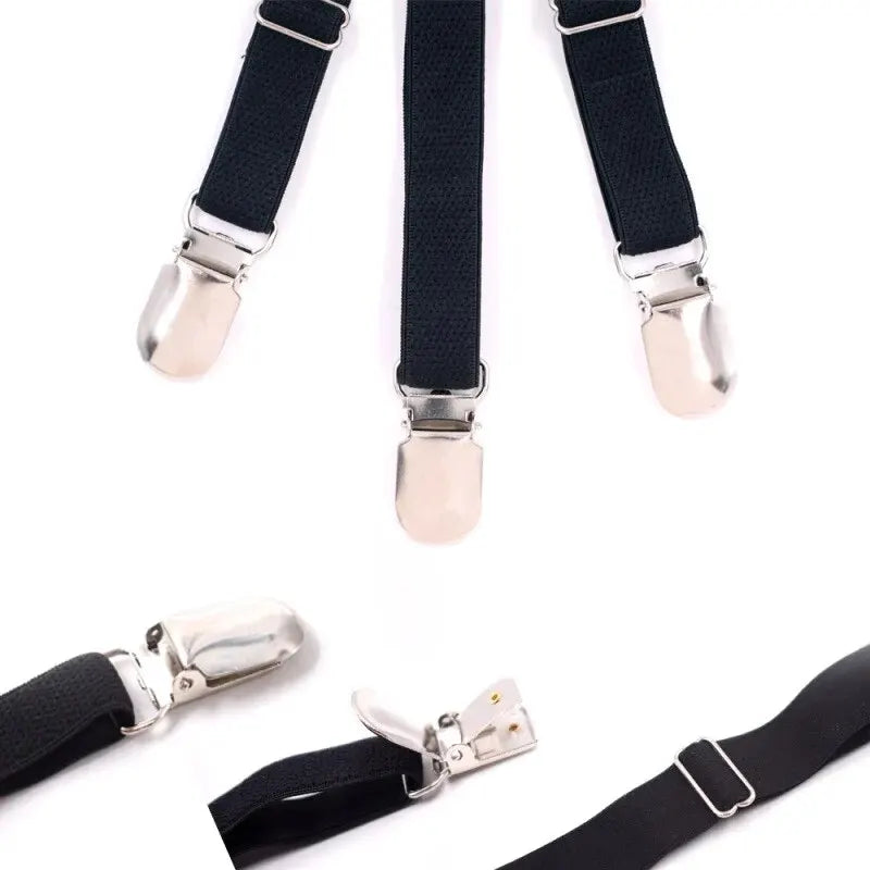 Men's Shirt Garters Adjustable Elastic Leg Suspenders Shirt Holders Straps Belt Crease-Resistance Non-slip Locking Clamps Black
