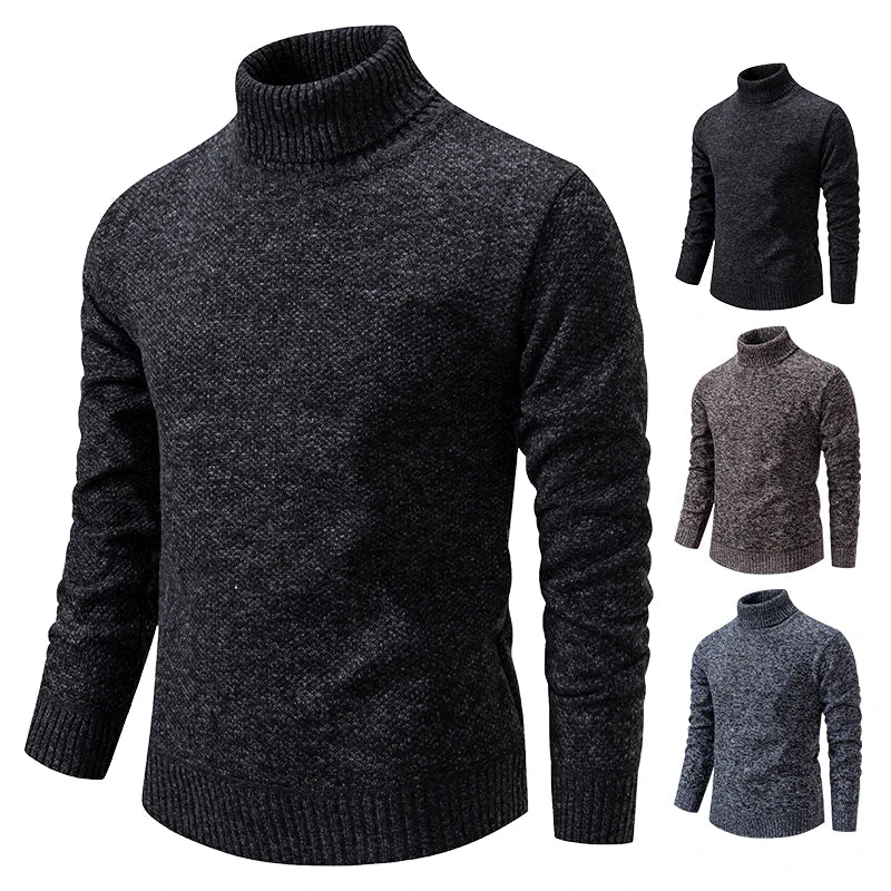 Sweater Men's Autumn Winter New Trend Slim Wool Thin Velvet Turtleneck Knit Bottoming Shirt Male Clothing