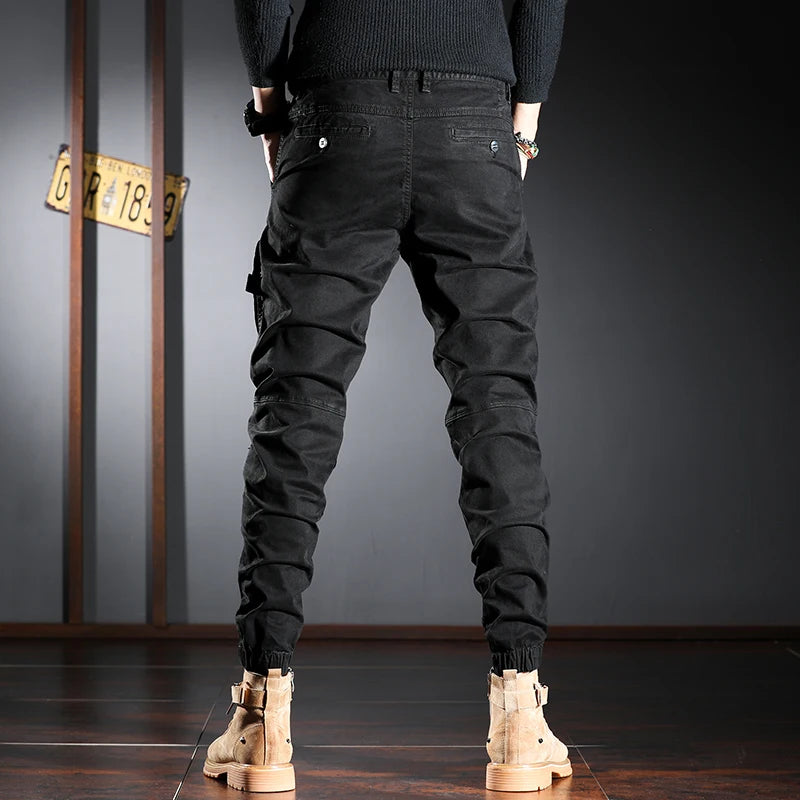 Streetwear Fashion Men Jeans Elastic Stretch Slim Fit Spliced Designer Casual Cargo Pants Hombre Hip Hop Joggers Men Overalls