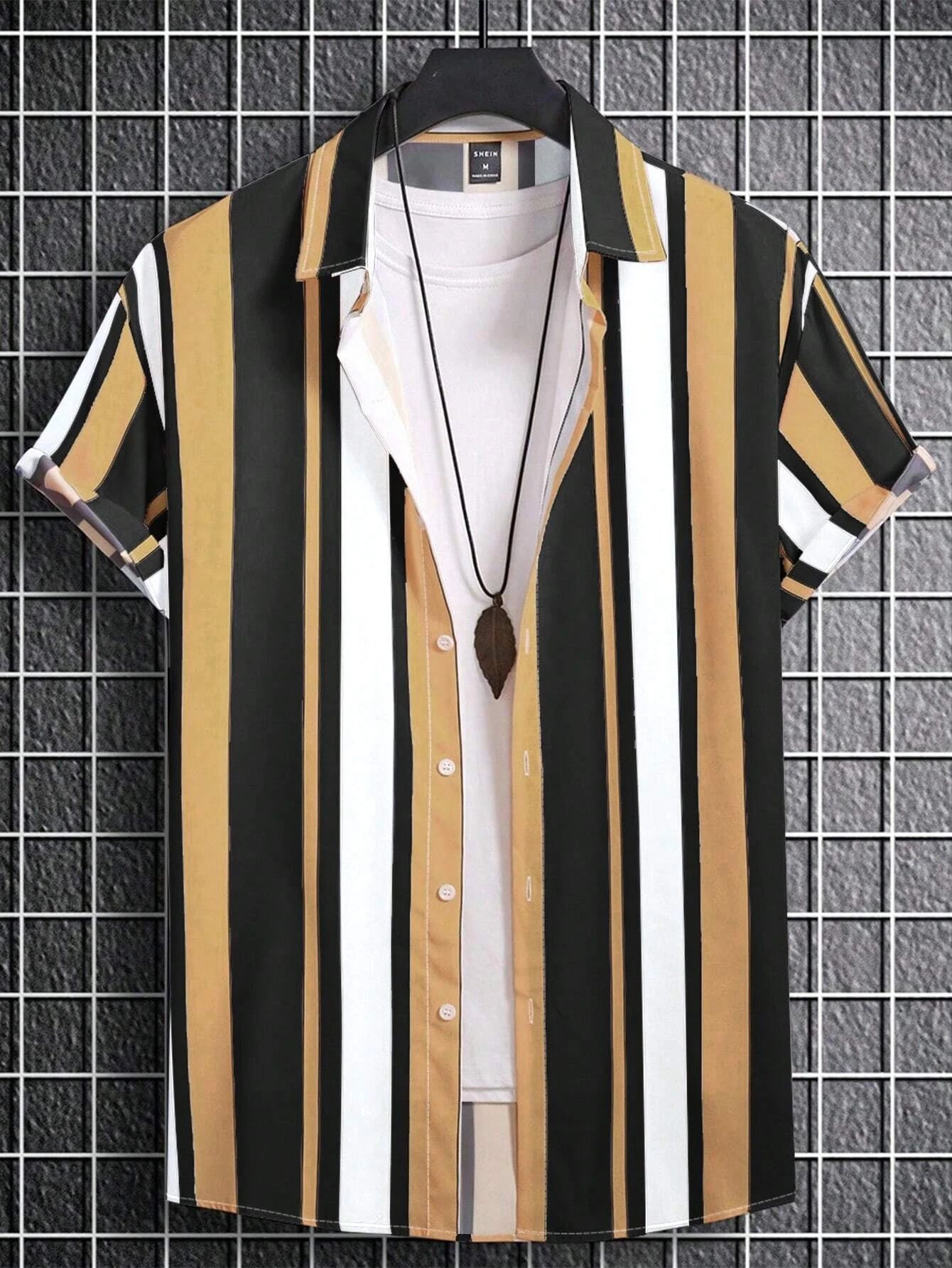 Men Women Shirts Colorful Striped Pattern Print Design Short Sleeve Shirts Fashion Button Short Sleeve Tops