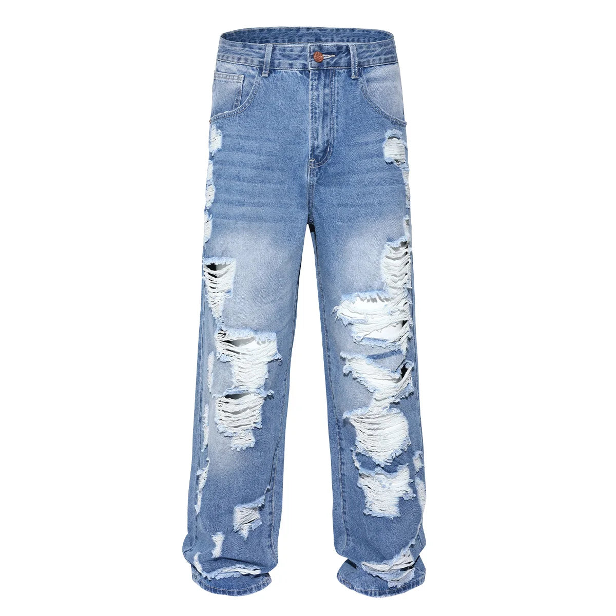 Men's Ripped Baggy Jeans Loose Fit Distressed Denim Pants Light Wash Y2K Streetwear Wide Leg Style