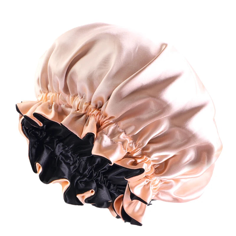 New Solid Elastic Double Layer Satin Bonnet Nightcap Doubleside Women Shower Bath Caps Night Sleep Hair Protection Hat