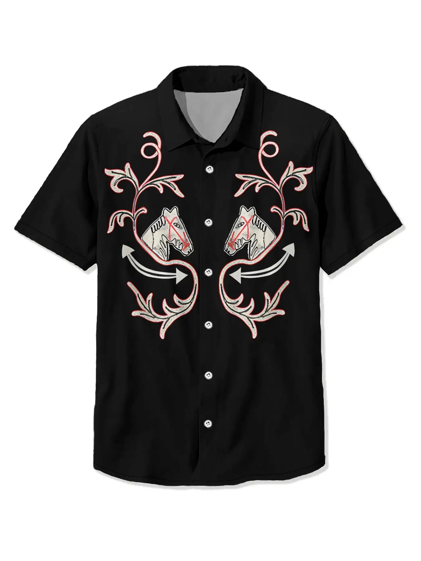 West Cowboy Shirts For Men Vintage Short-Sleeved Shirt Tops Ethnic Blouse Animal Cats 3d Print Casual Shirt Men's Clothing 3xl