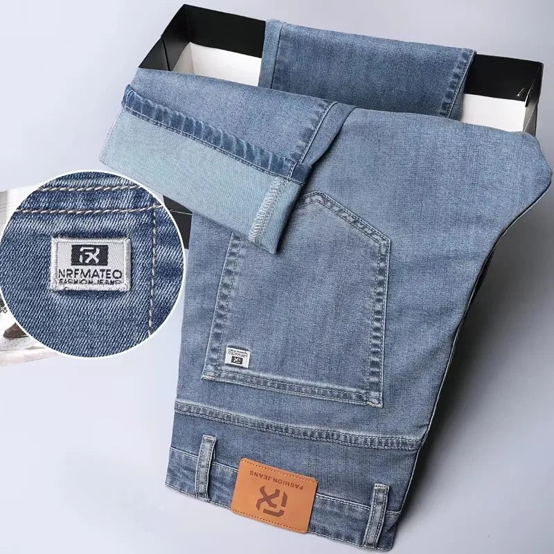 Soft Men's Lyocell Baggy Jeans Thin Summer Breathable Straight Pants Vintage Business Casual Fashion Korea Male Denim Trousers