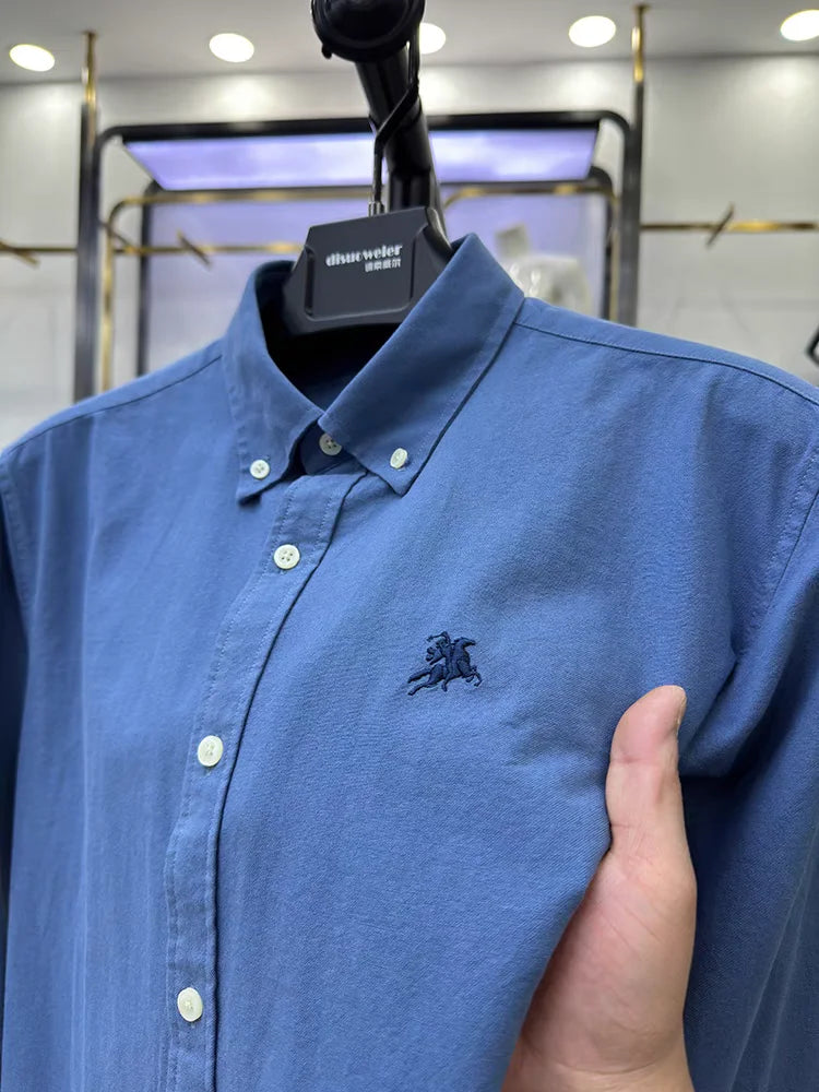 Brand Luxury Men's Shirt 100% Cotton Exquisite Embroidery Long Sleeve New Spring Korean Fashion Casual Shirt Men's Clothing 2024