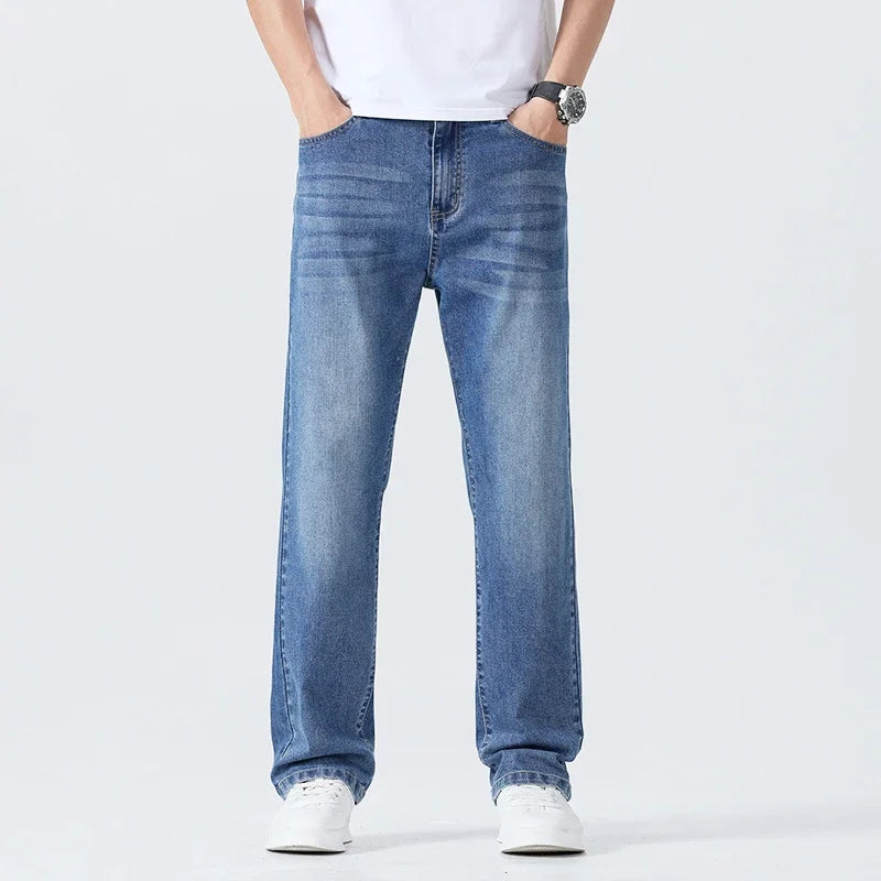 Summer New Casual Men's Ultrathin Jeans Business Breathable Brand Trousers Comfortable Straight Loose Male Denim Pants