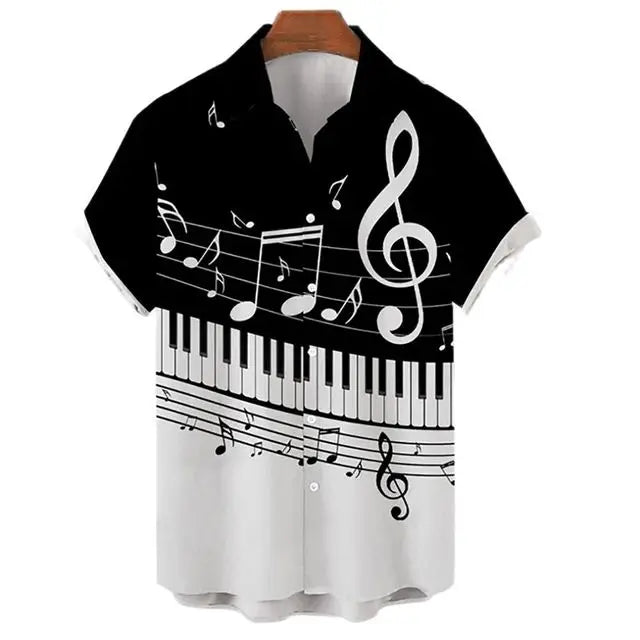 Men's Hawaiian Shirts For Men Casual Musical Instruments 3D Printed Shirts Loose Short-sleeve Beach Blouses Tops Camicias homme
