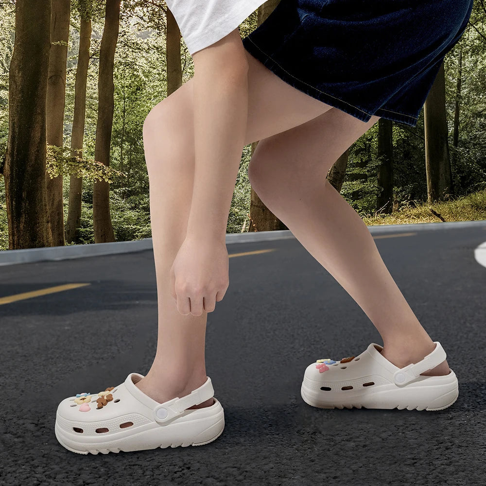 BASATU Women Garden Clogs Thick Platform Sandals Hollow Out Sandals Solid Color Non-slip Soft Sole Beach Shoes Summer Slippers