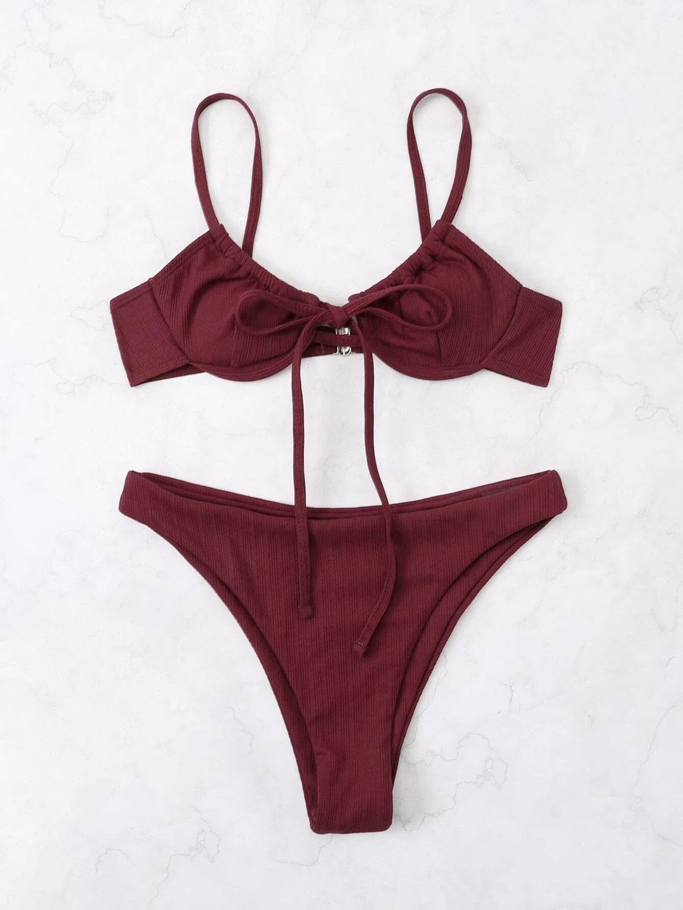 2025 Push Up Bikini Women Rib Tie Front Swimsuit Sexy Underwire Swimwear Female Bathers Bathing Swimming Suit Summer Beachwear