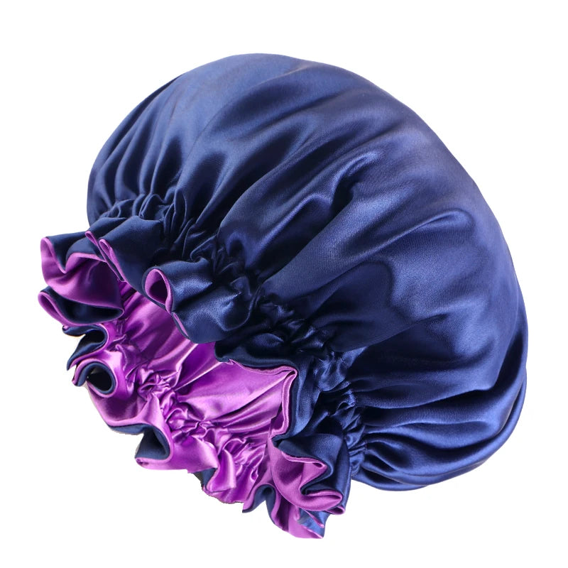 New Solid Elastic Double Layer Satin Bonnet Nightcap Doubleside Women Shower Bath Caps Night Sleep Hair Protection Hat