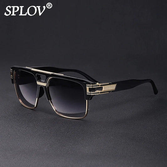 Trendy Luxury Men Sunglasses Square Large Frame Mirror Gradient Clear Lens Metal Shades Anti Blue Light Oculos De Sol UV400