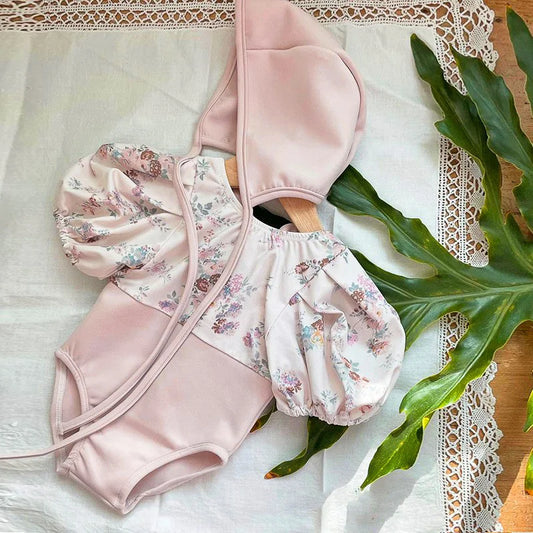 2024 New Summer Infant Baby Girls Swimsuit+Hat 0-3Yrs Kids Swimwear Toddler Baby Girls Beachwear Short Sleeved Printing Rompers