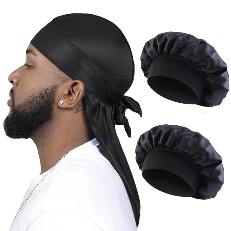 2/3PCS/LOT Men Women Long Tail Head Scarf Headwrap Bonnet Night Hat Silk Durag Pirate Hat Unisex Sleeping Bandana Turban Hijab