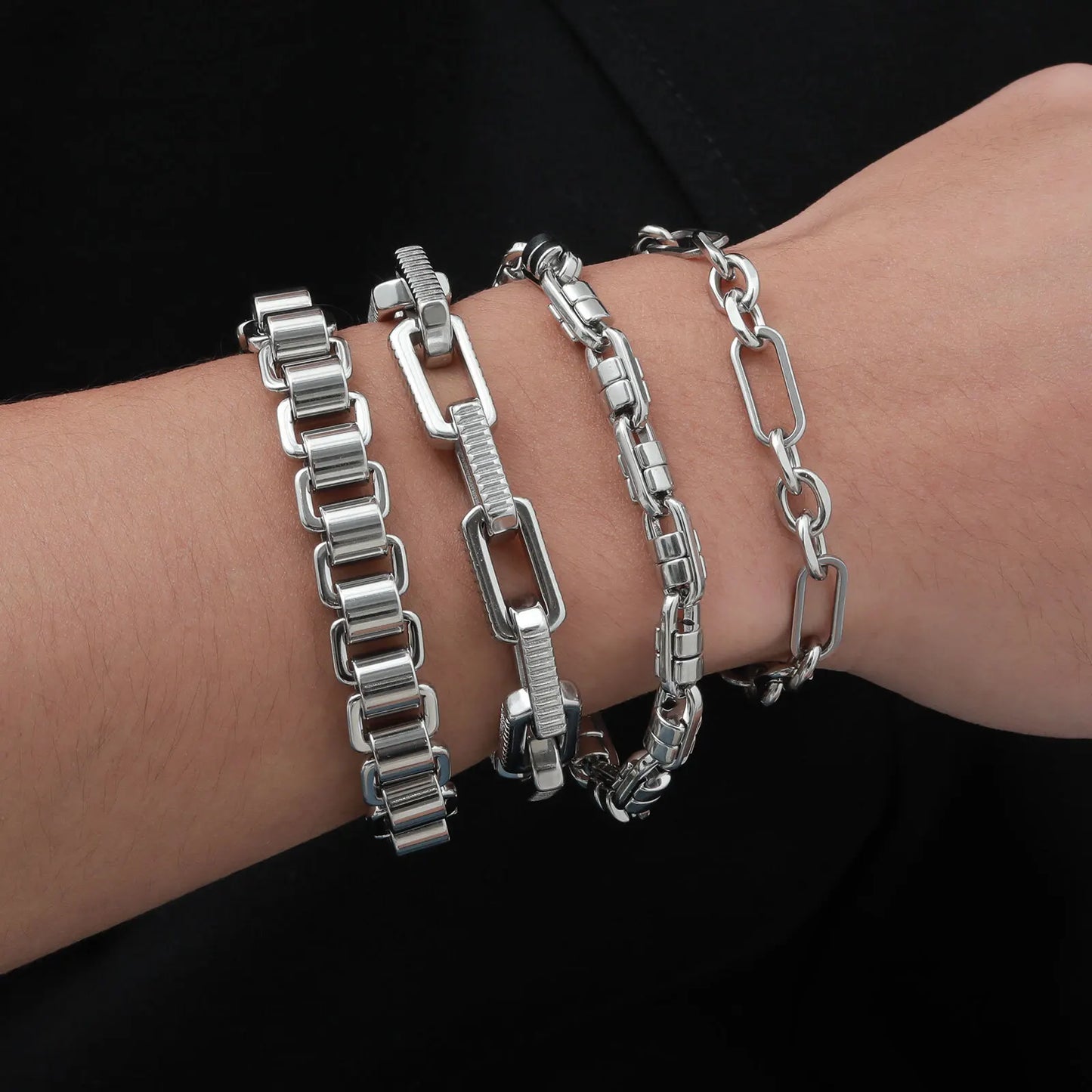 New Stainless Steel Bracelets for Men Boys,Anti Allergy Chain Links Wristband,Hip Hop Trendy Jewelry Gifts to Father BBF