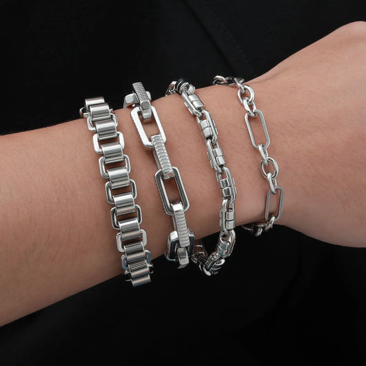 New Stainless Steel Bracelets for Men Boys,Anti Allergy Chain Links Wristband,Hip Hop Trendy Jewelry Gifts to Father BBF