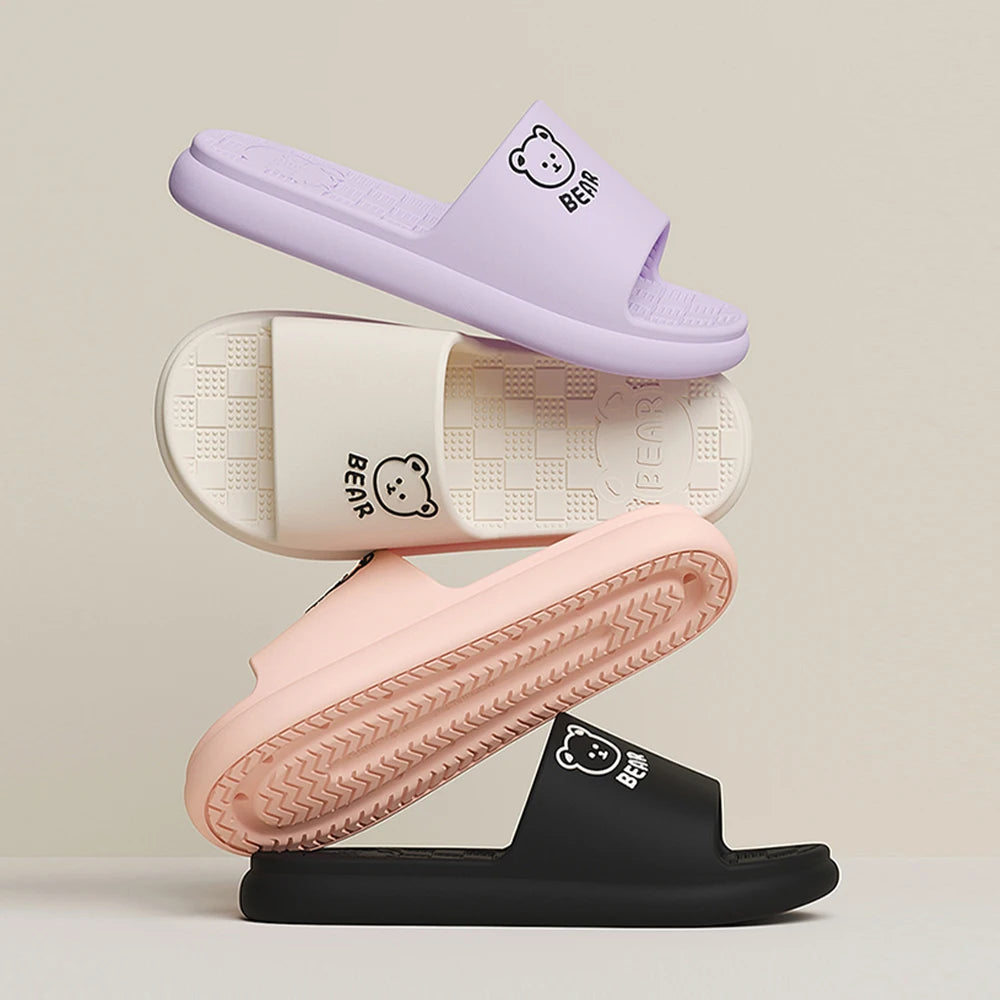 ZHIDA Fashion Women's Slippers Indoor Bathroom Soft Sole EVA Men Cartoon Bear Print Slides Summer Outdoor Couple Cool Shoes