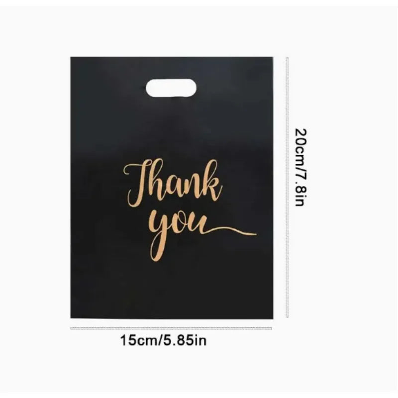 10/20/50/100PCS Black Gift Handbag Thank You Gold Print Party Anniversary Christmas Mother's Day Father's Day Shopping Gift Bag