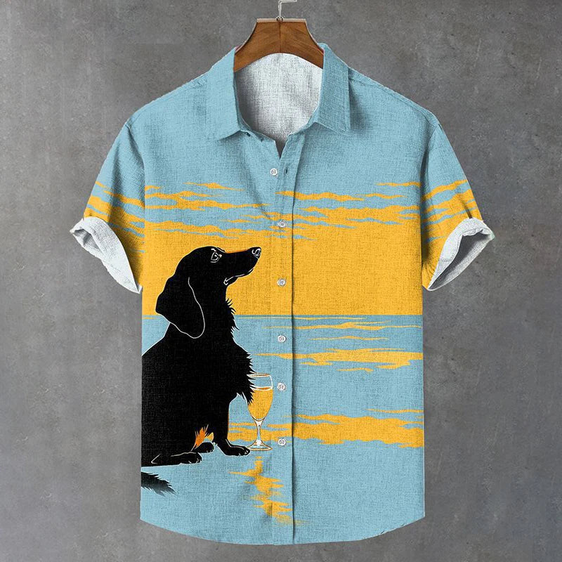 Summer Men's Shirt Animal Pattern Print Cat Shirts Casual Short Sleeve Streetwear Fashion Male Oversized Clothing Cardigan Top