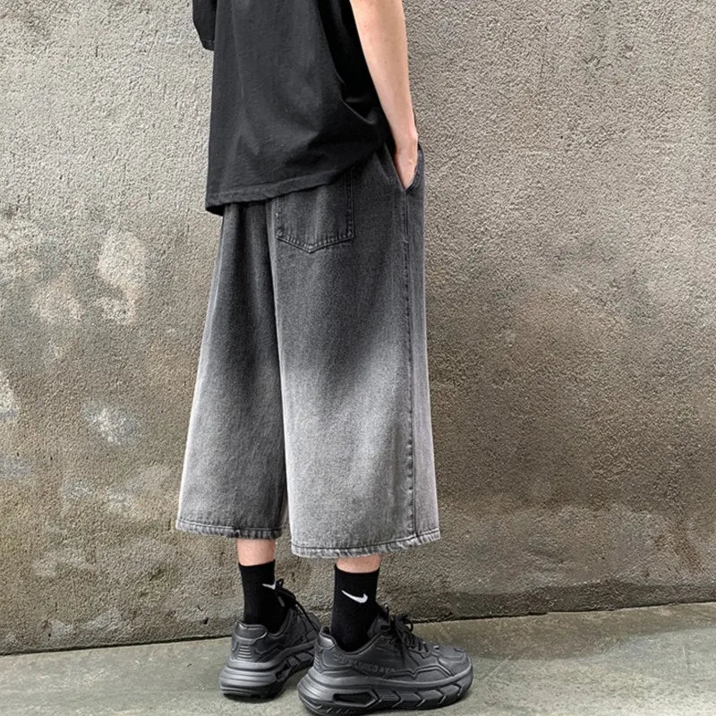 Men Denim Shorts Wide Leg  Jorts Jeans Black Man Summer Streetwear Oversize Casual Baggy