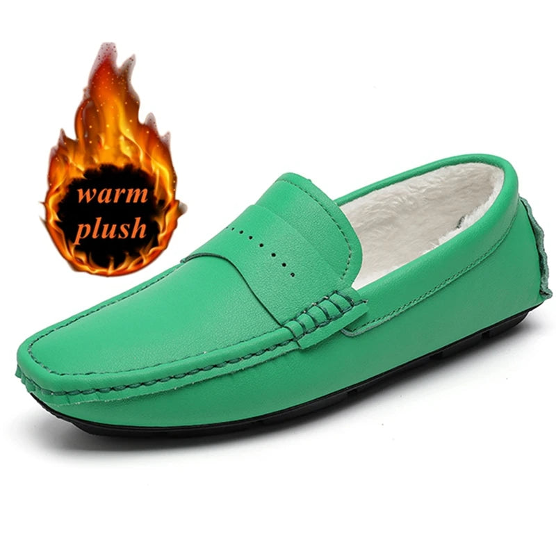 Golden Sapling Big Size 49 Men's Casual Shoes Outdoor Fashion Leather Casual Driving Boat Shoe Male Winter Warm Plush Loafers