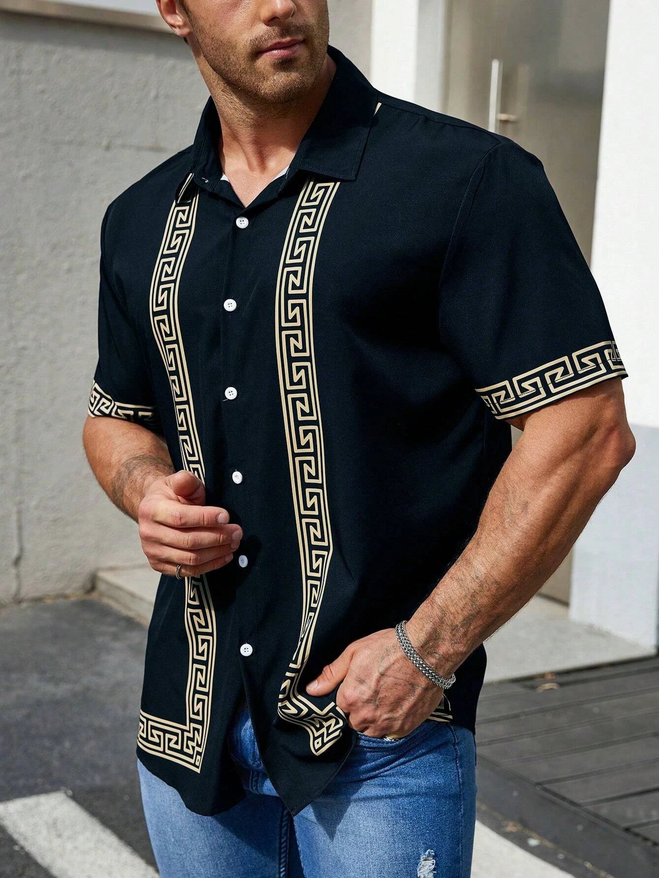 Men's Shirt Ethnic pattern design 3D Printed Christ Summer Short Sleeve Daily Street Tops Button Summer Men's Clothes