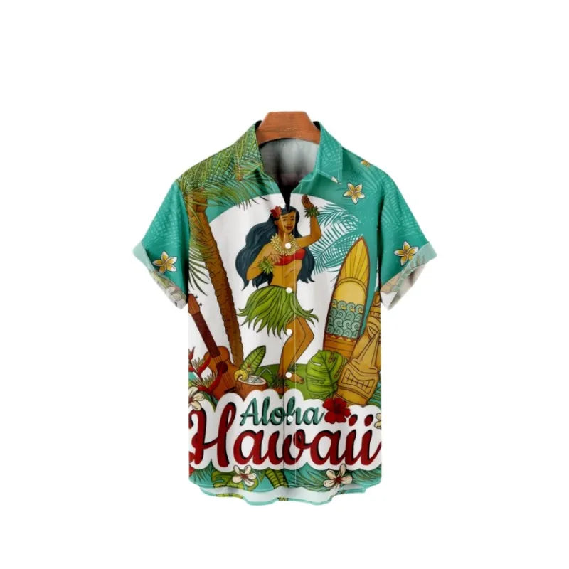 2023 Men's Hawaiian Shirt Cat Printed Short Sleeve Tops Beach Vacation Sunset Harajuku Clothing Casual Unisex Style Shirts