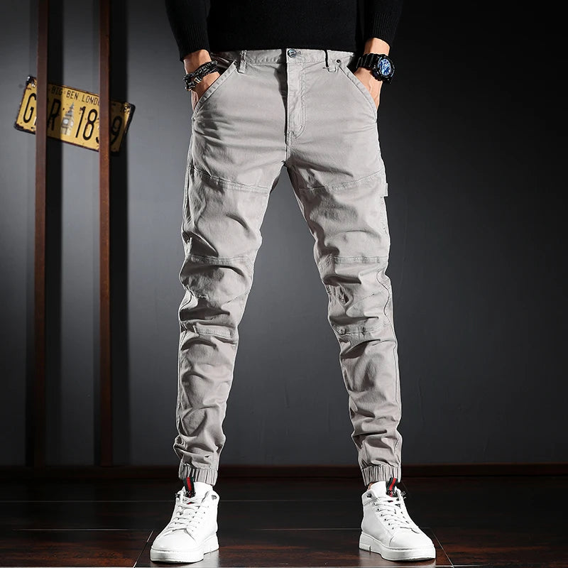 Streetwear Fashion Men Jeans Elastic Stretch Slim Fit Spliced Designer Casual Cargo Pants Hombre Hip Hop Joggers Men Overalls