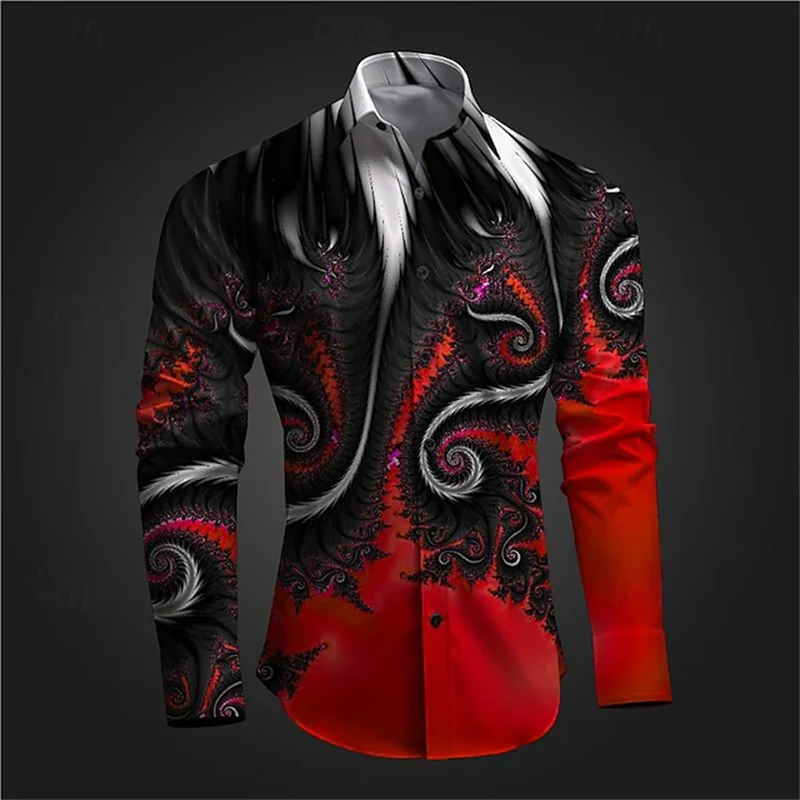New 3D Printed Long Sleeve Shirts For Men Cloths Vintage Lapel Button Tops Casual High Quality Streetwear Shirt Male Clothes