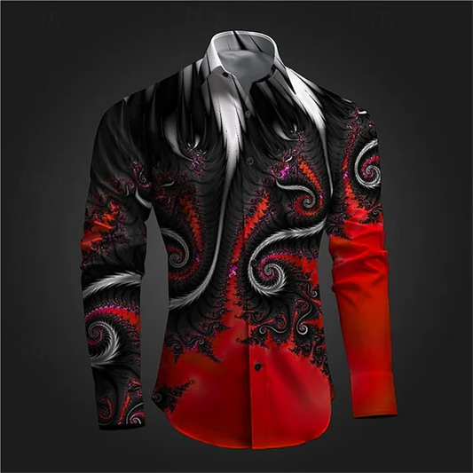 New 3D Printed Long Sleeve Shirts For Men Cloths Vintage Lapel Button Tops Casual High Quality Streetwear Shirt Male Clothes