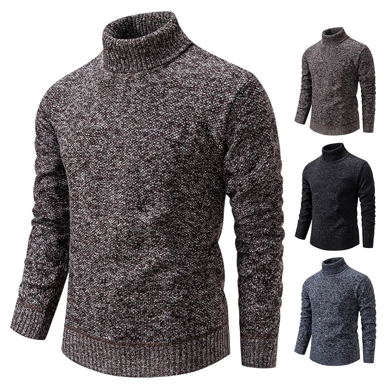 Sweater Men's Autumn Winter New Trend Slim Wool Thin Velvet Turtleneck Knit Bottoming Shirt Male Clothing