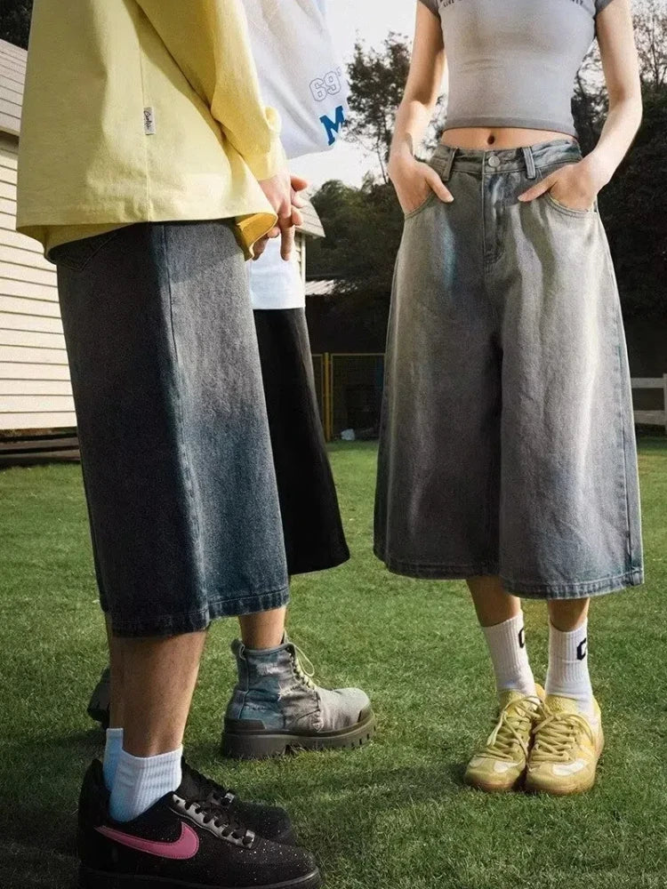 Wide-leg Seven-point Denim Shorts Men's 2025 Summer New High-end Fashion Brand Straight Casual Pants Man Jeans Y2k Clothes Baggy