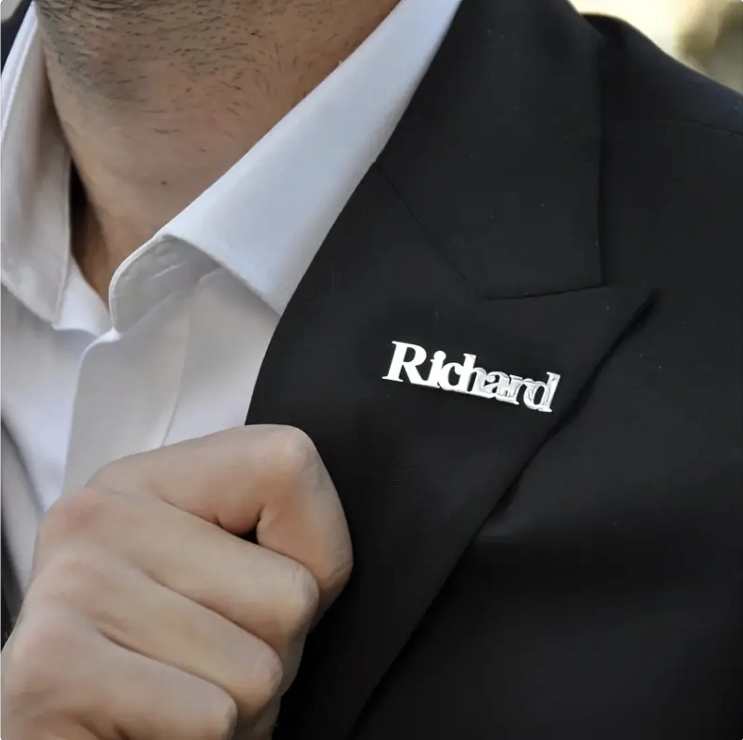 Elegant Custom Men'S Name Lapel Pin - Stainless Steel, Perfect For Suits & Shirts, Ideal Father'S Day Gift