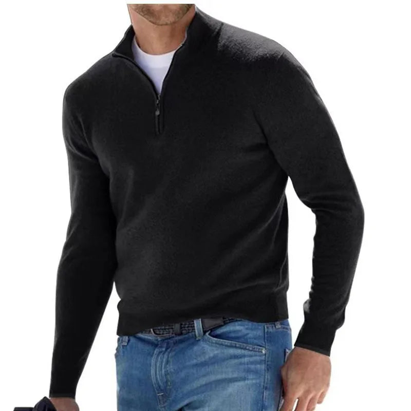 Men Spring Autumn Sweatshir Imitation Cashmere Zipper Basic Sweater Long Sleeve Sweater Half Zipper Turtleneck Warm Pullover