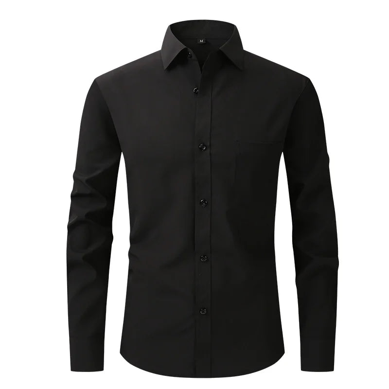 All Around Stretch Men's Shirt Business Casual Long-sleeved Shirt's Professional Formal Anti-wrinkle Solid Color Men's Clothing