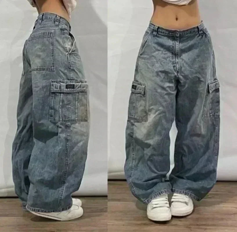 American Street Trend Letter Embroidered Loose Jeans Men Harajuku Y2K New Hip Hop Oversized Wide-leg Pants Unisex Mopping Jeans