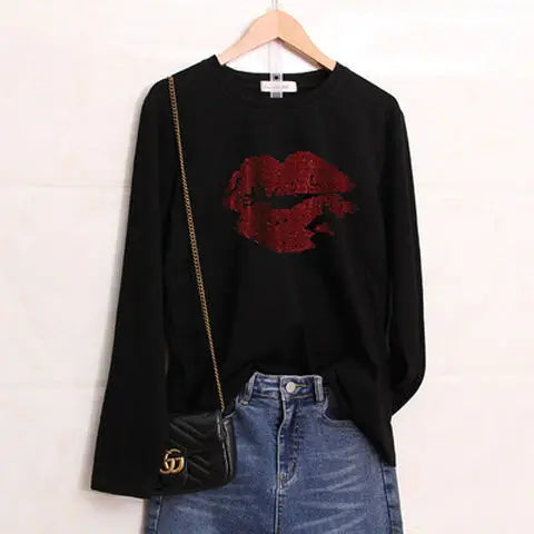 Glitter T Shirts for Women Korean Fashion Sequin Clothing Black Clothes Aesthetic Woman T-shirt  Rhinestone Streetwear Top Loose