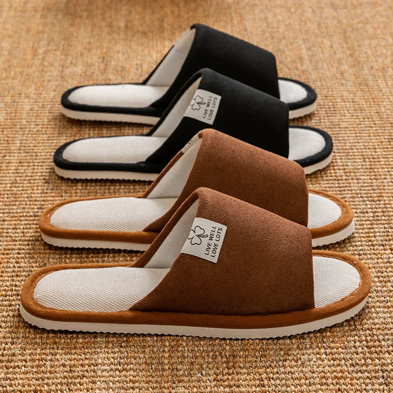 Slippers for Men，Non-Slip Soft-Soled Indoor House Slippers for Spring&Summer, All-Season Linen Home Comfortable Slippers