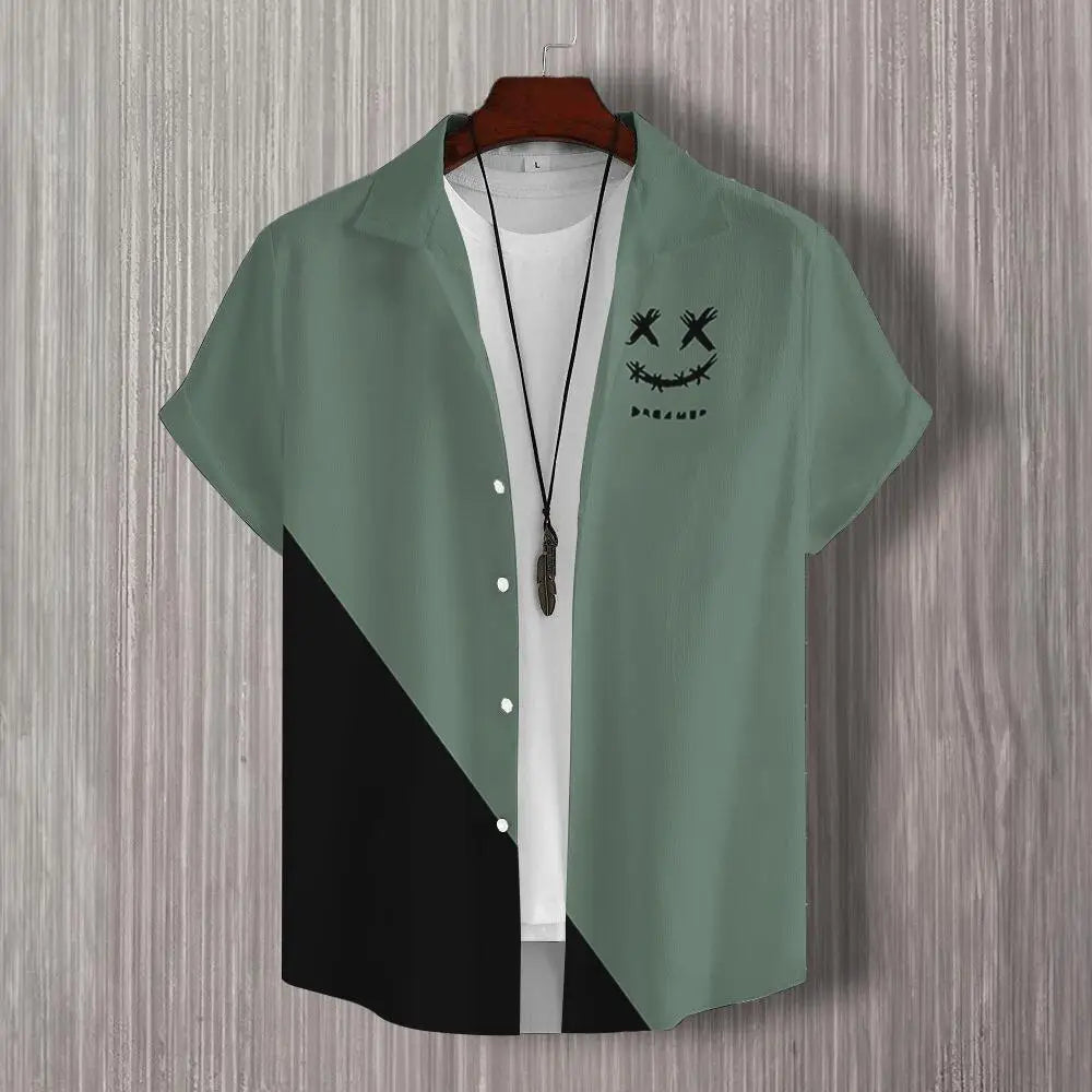 Simple Men's Shirt 3d Patchwork Print Hawaiian Shirts For Men Casual Man Clothes Loose Oversized High Quality Short Sleeve Shirt