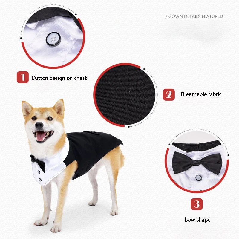 Dog Tuxedo Dog Suit and Bandana Set, Dogs Tuxedo Wedding Party Suit, Dog Prince Wedding Bow Tie Shirt Formal Dog Wedding Attire