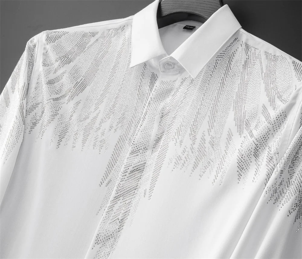 Luxury Wing Rhinestone Men's Shirt 2024 Spring Long Sleeve Casual Shirts Banquet Party Stage Shirt Vintage Streetwear Blouse 5XL