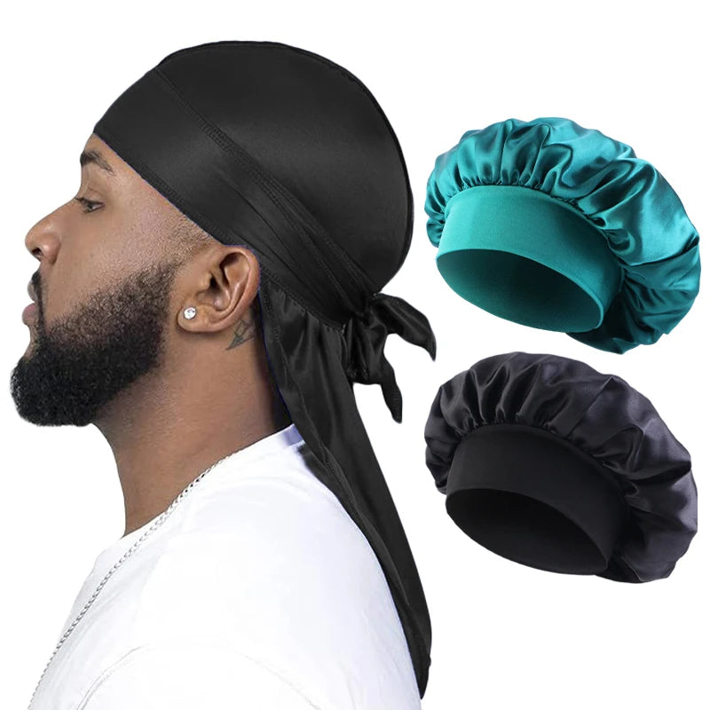 2/3PCS/LOT Men Women Long Tail Head Scarf Headwrap Bonnet Night Hat Silk Durag Pirate Hat Unisex Sleeping Bandana Turban Hijab