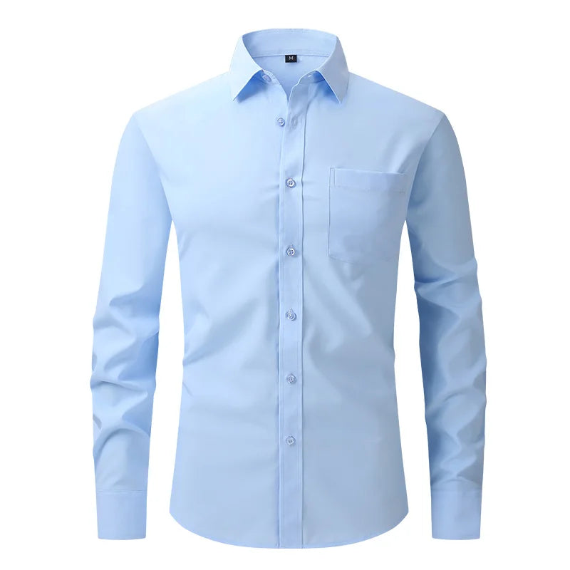 All Around Stretch Men's Shirt Business Casual Long-sleeved Shirt's Professional Formal Anti-wrinkle Solid Color Men's Clothing