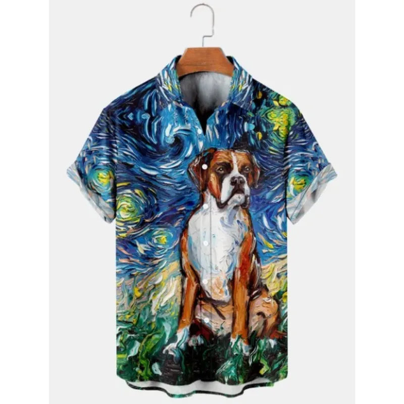 2023 Men's Hawaiian Shirt Cat Printed Short Sleeve Tops Beach Vacation Sunset Harajuku Clothing Casual Unisex Style Shirts